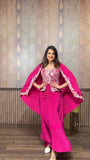 Designer Indo-Western Chinon Dhoti Set with Long Blouse and Embroidered Koti