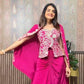 Designer Indo-Western Chinon Dhoti Set with Long Blouse and Embroidered Koti