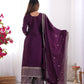 Designer Embroidered Chinon Silk Kurta with Zari and Sequence Work, Paired with Trousers and Dupatta - Jaipuri Vastra