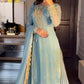 Designer Ready-to-Wear Faux Georgette Embroidered Set with Dupatta in Sky Blue - Jaipuri Vastra
