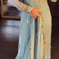 Designer Ready-to-Wear Faux Georgette Embroidered Set with Dupatta in Sky Blue - Jaipuri Vastra