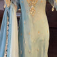 Designer Ready-to-Wear Faux Georgette Embroidered Set with Dupatta in Sky Blue - Jaipuri Vastra