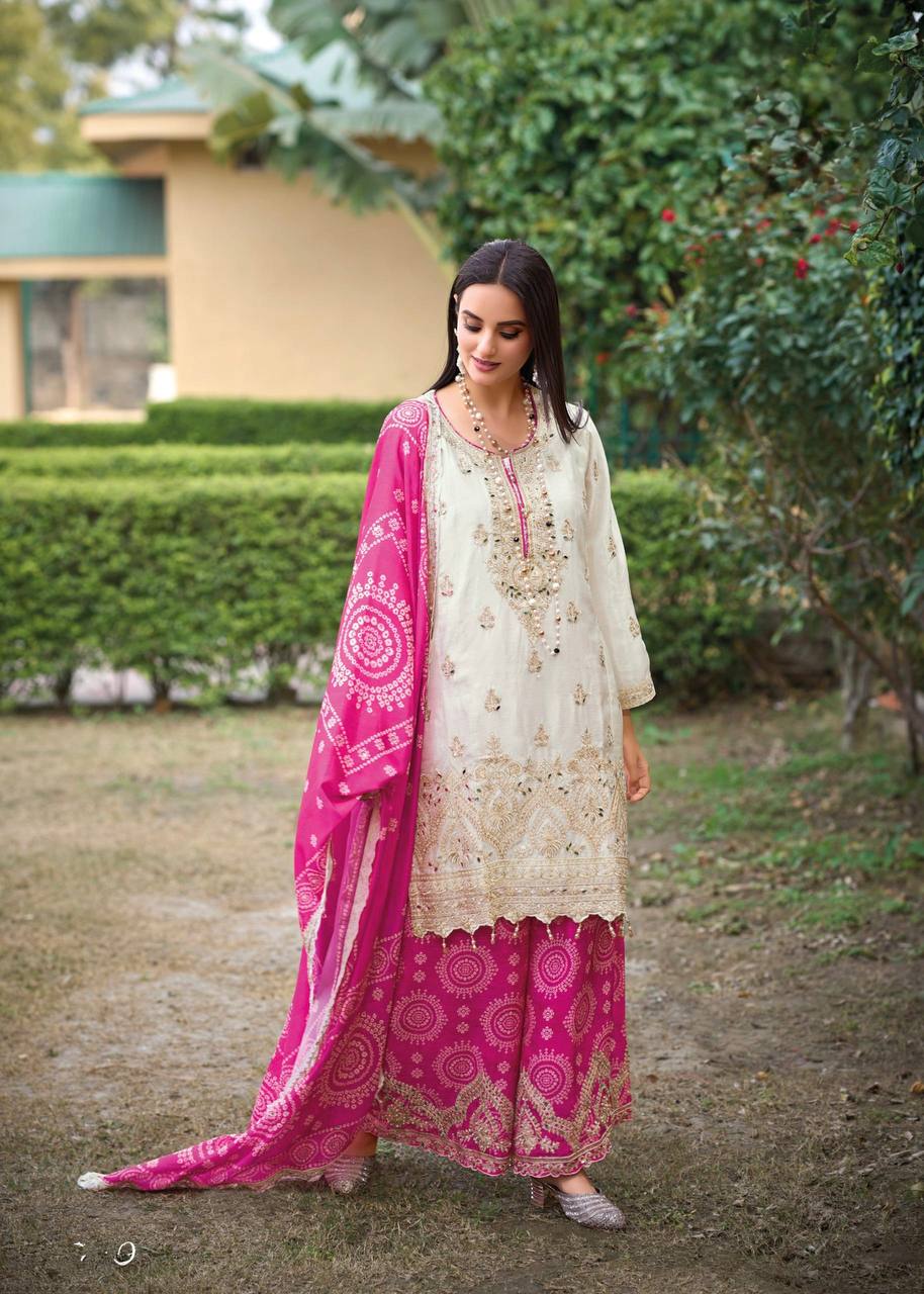 Festive Heavy Chinon Sharara Suit Set Featuring Real Mirror Hand Work and Embroidery Detailing - Jaipuri Vastra