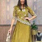 Moss Green Chinon Indo-Western Draped Dhoti with Embroidered Up & Down Top