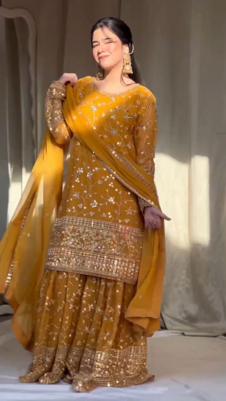Bloomed Grace Faux Georgette Sharara Set for Modern Festives - Jaipuri Vastra