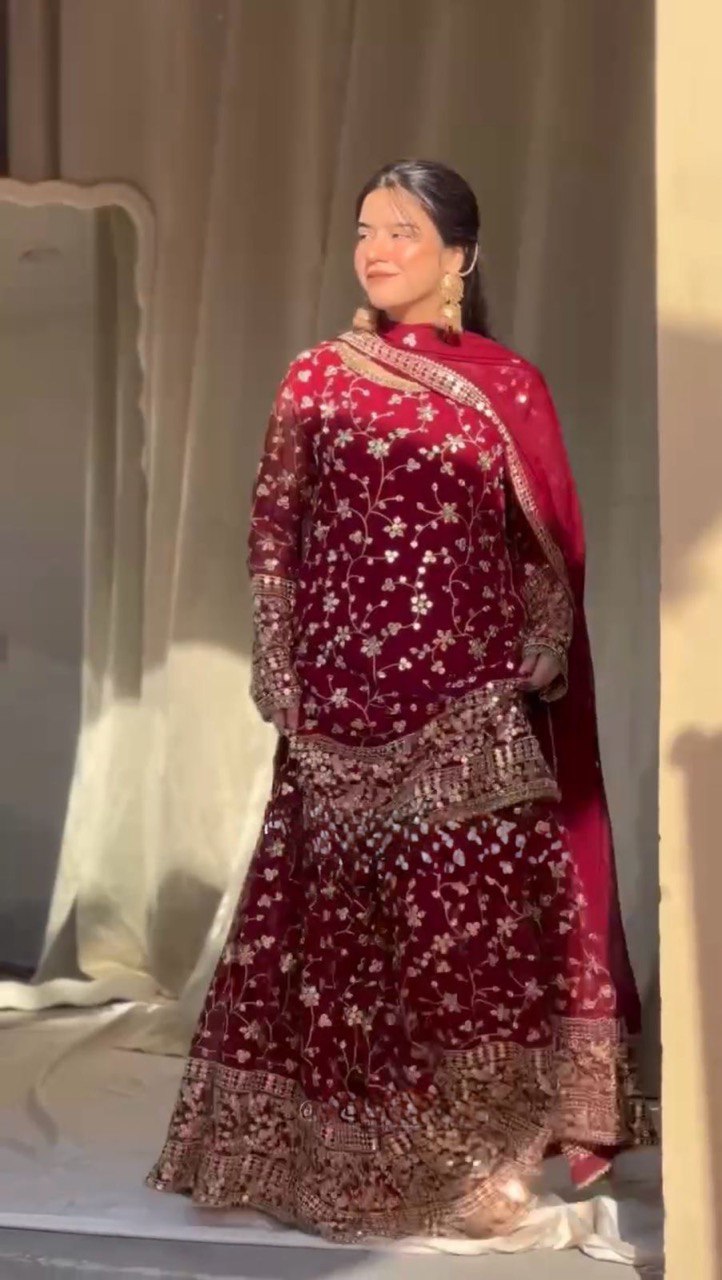 Bloomed Grace Faux Georgette Sharara Set for Modern Festives - Jaipuri Vastra