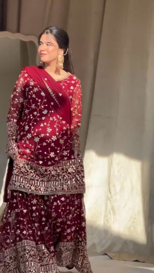 Bloomed Grace Faux Georgette Sharara Set for Modern Festives - Jaipuri Vastra