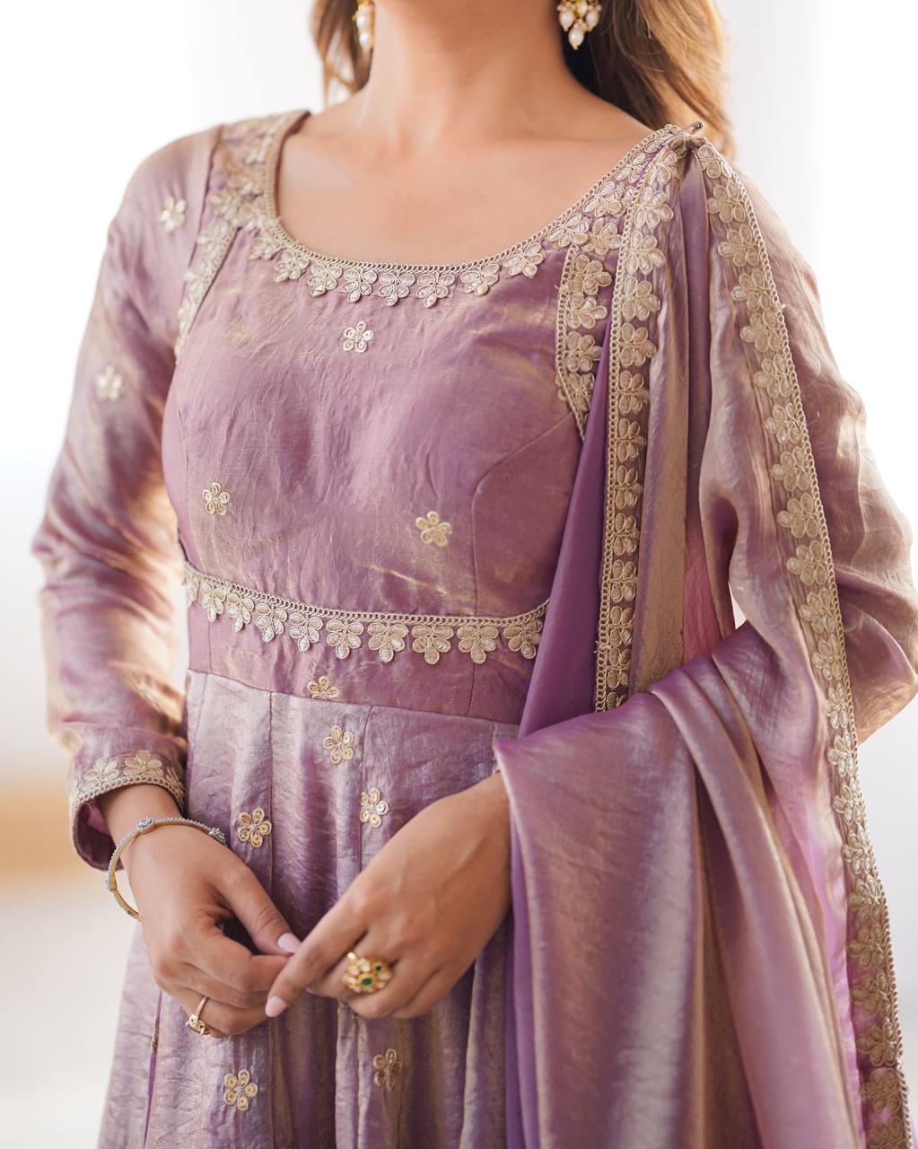 Elegant Fandy Silk Gown with Sequin Embroidery, Micro Pant and Matching Dupatta - Jaipuri Vastra