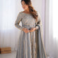 Elegant Fandy Silk Gown with Sequin Embroidery, Micro Pant and Matching Dupatta - Jaipuri Vastra
