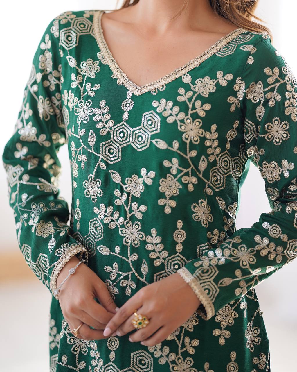 Chinon Silk Thread and Sequin Work Sharara Set with Micro Inner and Dupatta - Jaipuri Vastra