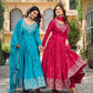 Premium American Silk Embroidered Gown with Plain Pant and Thread Work Dupatta - Jaipuri Vastra