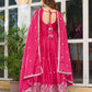 Premium American Silk Embroidered Gown with Plain Pant and Thread Work Dupatta - Jaipuri Vastra