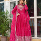 Premium American Silk Embroidered Gown with Plain Pant and Thread Work Dupatta - Jaipuri Vastra