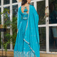 Premium American Silk Embroidered Gown with Plain Pant and Thread Work Dupatta - Jaipuri Vastra