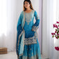 Elegant Chinon Silk Top with Coding Dori Sequin and Rivet Moti Work Plazzo Suit - Jaipuri Vastra