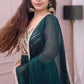 Exclusive Party Wear Georgette Gown with Embroidered Yoke & Golden Lace Dupatta