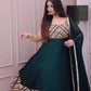 Exclusive Party Wear Georgette Gown with Embroidered Yoke & Golden Lace Dupatta