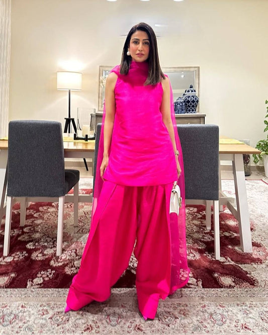 Exclusive Party Wear Fendi Silk Farsi Suit with Embellished Top, Matching Bottom, and Elegant Dupatta