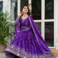 Elegant American Silk Gown with Thread and Sequin Work, Pant and Matching Dupatta - Jaipuri Vastra