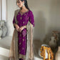 Elegant Faux Georgette Top and Pant with Intricate Sequence & Moti Embroidery Paired with Heavy Lace Net Dupatta