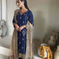 Elegant Faux Georgette Top and Pant with Intricate Sequence & Moti Embroidery Paired with Heavy Lace Net Dupatta