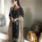 Elegant Faux Georgette Top and Pant with Intricate Sequence & Moti Embroidery Paired with Heavy Lace Net Dupatta
