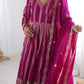 Elegant Star Georgette Embroidered Gown with Plain Pant and Thread Work Dupatta - Jaipuri Vastra