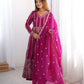 Elegant Star Georgette Embroidered Gown with Plain Pant and Thread Work Dupatta - Jaipuri Vastra