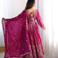 Elegant Star Georgette Embroidered Gown with Plain Pant and Thread Work Dupatta - Jaipuri Vastra