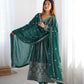 Elegant Star Georgette Embroidered Gown with Plain Pant and Thread Work Dupatta - Jaipuri Vastra