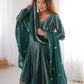 Elegant Star Georgette Embroidered Gown with Plain Pant and Thread Work Dupatta - Jaipuri Vastra
