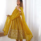 Elegant Star Georgette Embroidered Gown with Plain Pant and Thread Work Dupatta - Jaipuri Vastra