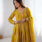Elegant Star Georgette Embroidered Gown with Plain Pant and Thread Work Dupatta - Jaipuri Vastra