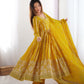Elegant Star Georgette Embroidered Gown with Plain Pant and Thread Work Dupatta - Jaipuri Vastra