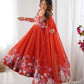 Designer Organza Silk Anarkali with Hand Embroidered Flower Work and Zipper Finish - Jaipuri Vastra