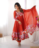 Designer Organza Silk Anarkali with Hand Embroidered Flower Work and Zipper Finish - Jaipuri Vastra