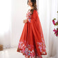 Designer Organza Silk Anarkali with Hand Embroidered Flower Work and Zipper Finish - Jaipuri Vastra