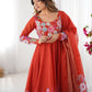 Designer Organza Silk Anarkali with Hand Embroidered Flower Work and Zipper Finish - Jaipuri Vastra
