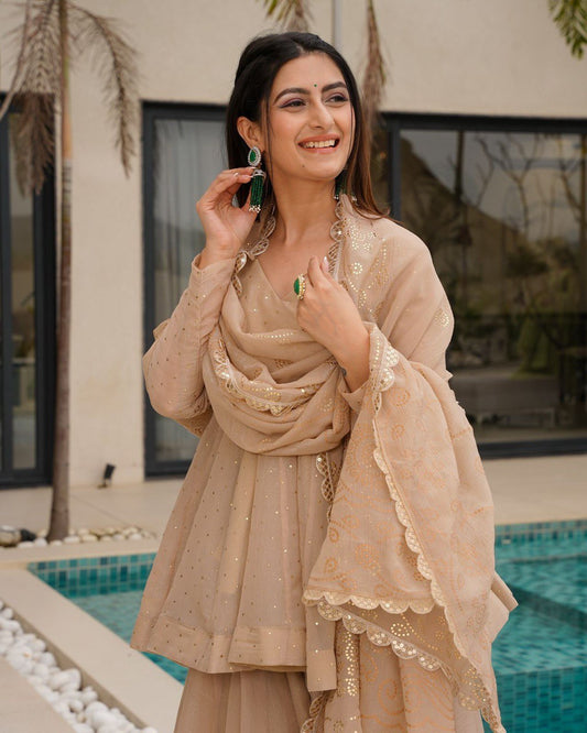 Dreamy Drapes Tabby Organza Palazzo Suit with Coordinated Soft Dupatta - Jaipuri Vastra