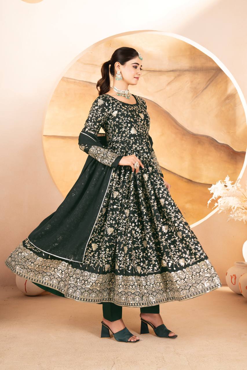 Designer Star Georgette Anarkali Suit with Multithread Sequins Embroidery and Lace Dupatta - Jaipuri Vastra