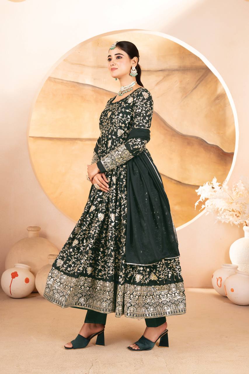 Designer Star Georgette Anarkali Suit with Multithread Sequins Embroidery and Lace Dupatta - Jaipuri Vastra