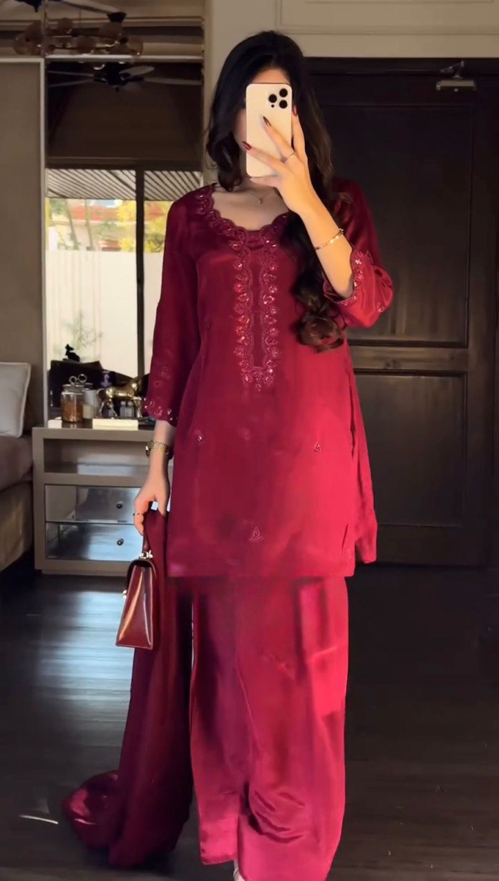 Chinon Silk Salwar Set with Flowy Dupatta – Perfect for Elegant Evenings - Jaipuri Vastra