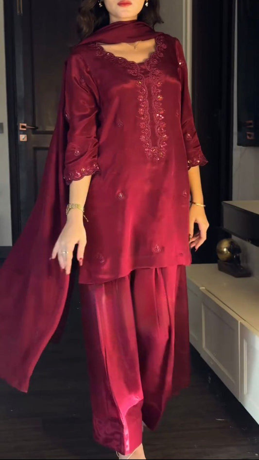 Chinon Silk Salwar Set with Flowy Dupatta – Perfect for Elegant Evenings - Jaipuri Vastra