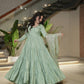 Pure Chanderi Anarkali Suit in Roman Silk with Flare, Paired with Dupatta and Bottoms - Jaipuri Vastra