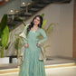 Pure Chanderi Anarkali Suit in Roman Silk with Flare, Paired with Dupatta and Bottoms - Jaipuri Vastra
