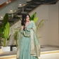 Pure Chanderi Anarkali Suit in Roman Silk with Flare, Paired with Dupatta and Bottoms - Jaipuri Vastra