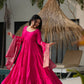 Pure Chanderi Anarkali Suit in Roman Silk with Flare, Paired with Dupatta and Bottoms - Jaipuri Vastra