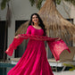 Pure Chanderi Anarkali Suit in Roman Silk with Flare, Paired with Dupatta and Bottoms - Jaipuri Vastra