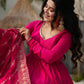 Pure Chanderi Anarkali Suit in Roman Silk with Flare, Paired with Dupatta and Bottoms - Jaipuri Vastra