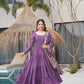 Pure Chanderi Anarkali Suit in Roman Silk with Flare, Paired with Dupatta and Bottoms - Jaipuri Vastra